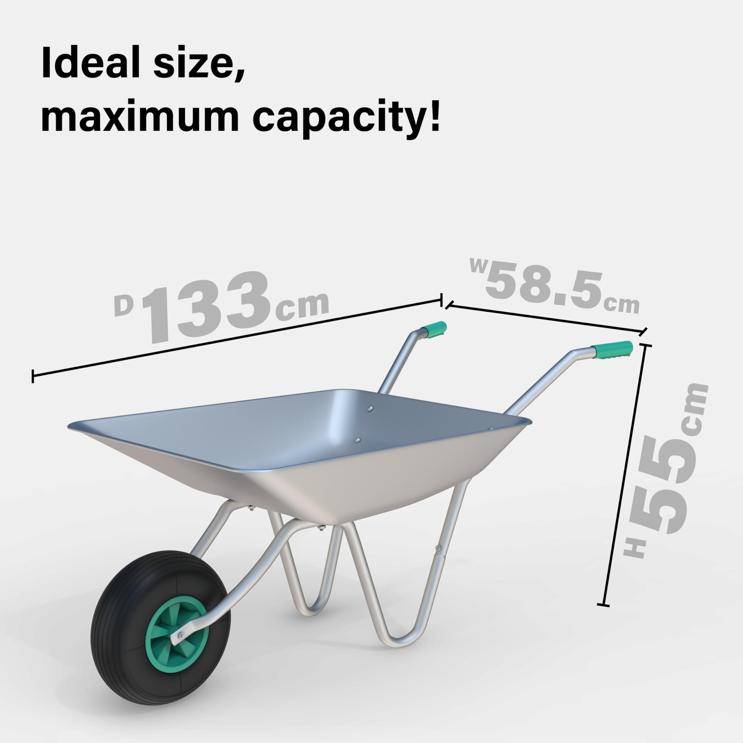 65L Wheelbarrow Home Garden, Heavy Duty Cart Galvanised Wheel Barrow with Pneumatic Tyre 100KG Load-Bear, Strong Large Transport Trolley Handcart, Suitable for Garden Work