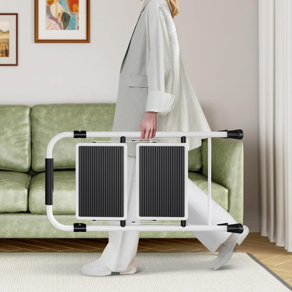 KINGRACK Folding 3-Step Ladder with Non-Slip Pedals, Sturdy Steel, Lightweight & Portable, Red