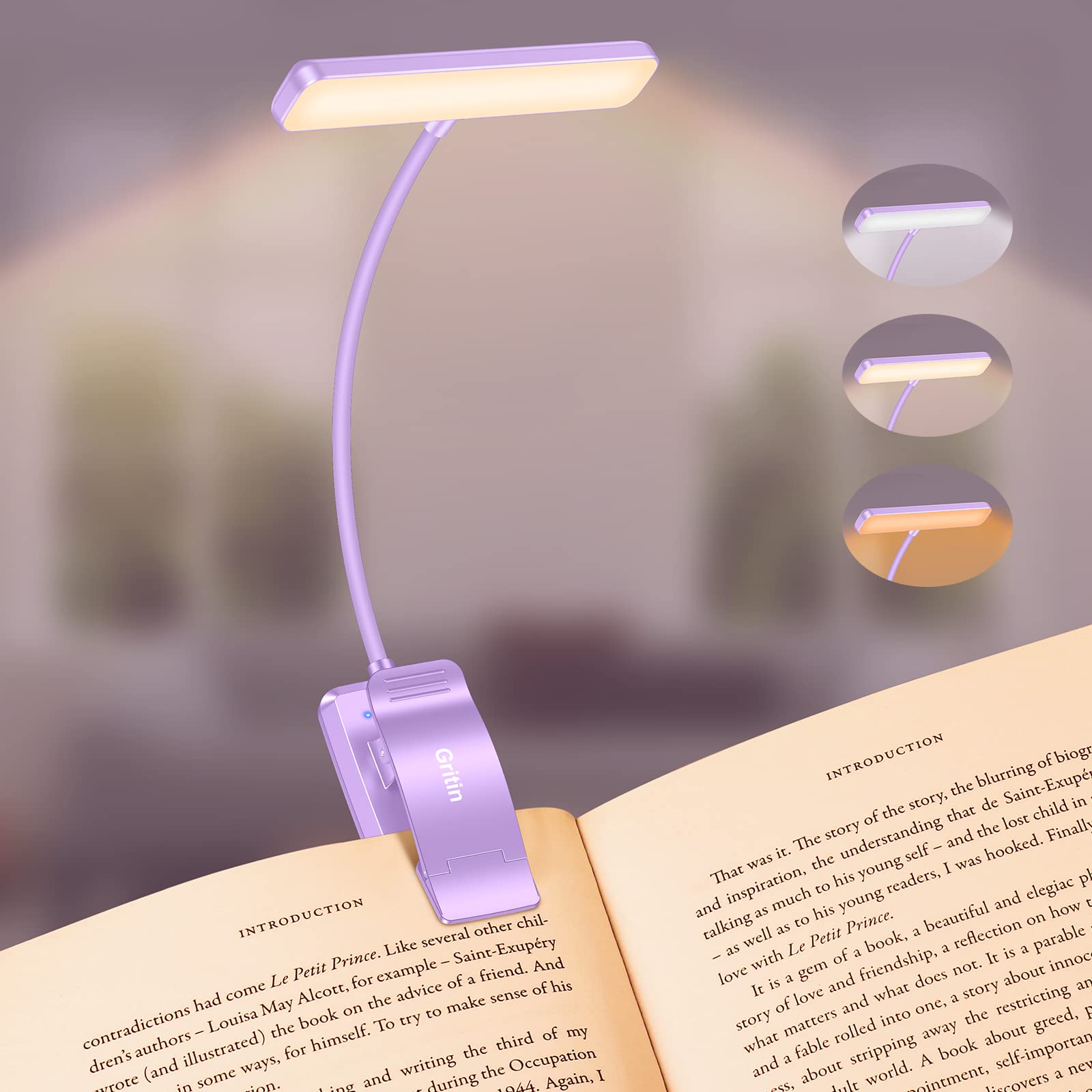 Gritin 19 LED Book Light, Reading Light Book Lamp for Reading at Night with Memory Function, 3 Eye-Protecting Modes -Stepless Dimming, Long Battery Life, 360° Flexible Lamp for Bed,Tablet