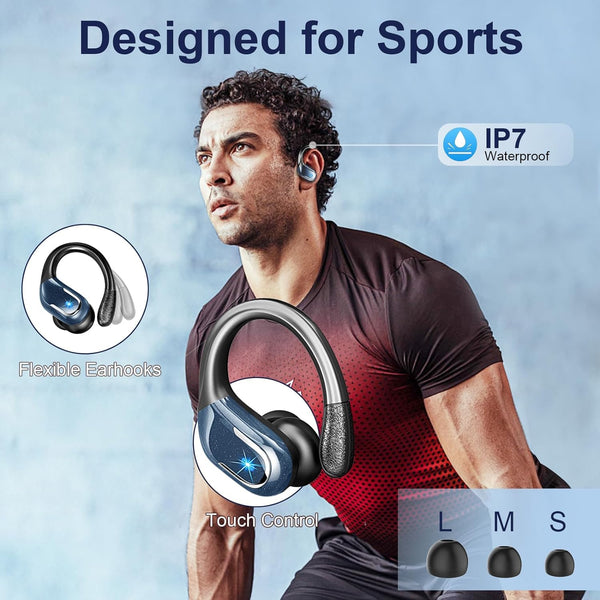 Wireless Earbuds, Bluetooth 5.4 Headphones with ENC Mic, 75H Stereo Noise Cancelling Ear Buds, Wireless Headphones with Sports Earhooks, LED Display, IP7 Waterproof Bluetooth Earphones for Running Gym