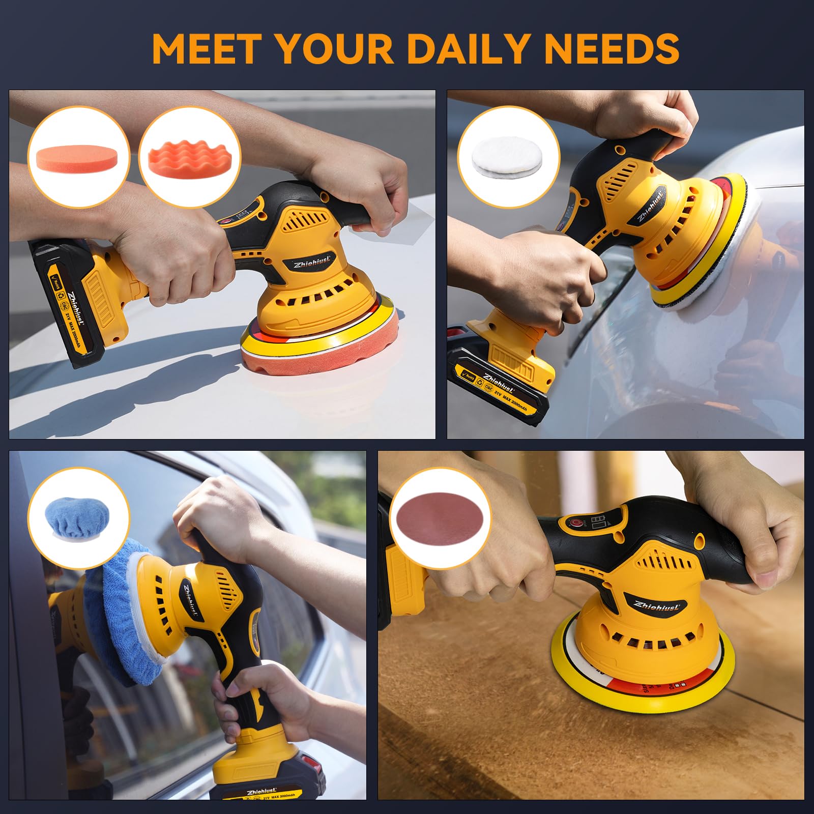 ZhiehiusL Cordless Car Buffer Polisher Kit, 6IN Cordless Car Polishers And Buffers with 2 21V 2.0Ah Batteries, 6 Variable Speeds Up to 5500 RPM, Auto Buffer Polisher for Car Detailing Polishing Waxing