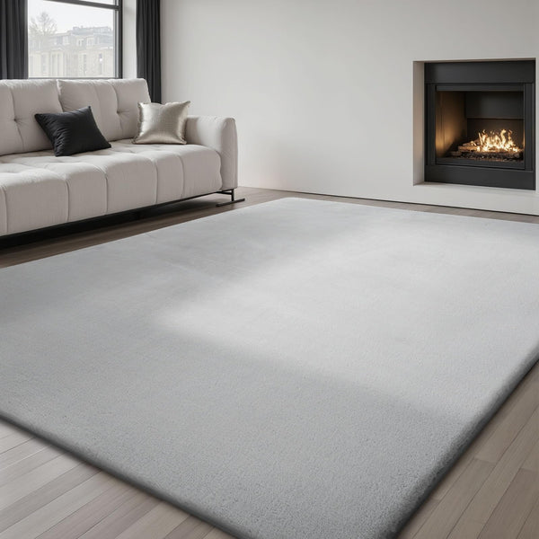 Sour Lemon Rugs Living Room - Grey Area Rugs for Bedroom Faux Rabbit Fur Rug Washable Rugs,Anti Slip Rug Large Smooth Floor Carpet Short Pile Area Rug
