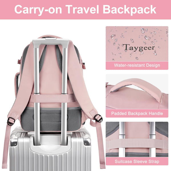 Taygeer Easyjet Cabin Bag 45x36x20 Underseat, Travel Backpack Women, Carry On Backpacks for Airplane, Luggage Rucksack for Plane, Hand Luggage Bag, Laptop Rucksack with Separate Shoe Pouch, Pink