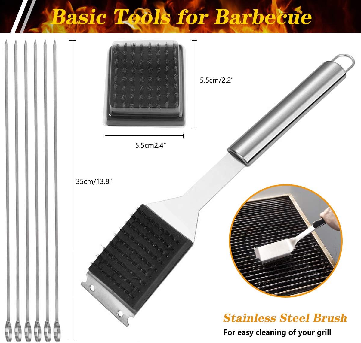 QH7 10 Pack BBQ Barbecue Tool Set, Stainless Steel Outdoor Barbecue Grill Utensils Set with Storage Bags for Picnics and Outdoor Activities