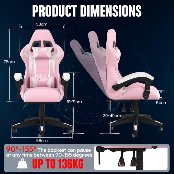 Gaming Chair, Ergonomic Gaming Chair with Heated Seat, Height Adjustable Reclining Video Game Chair with Headrest and Lumbar Support, Big and Tall Gaming Chair for Adults (Basics, Black/Grey)