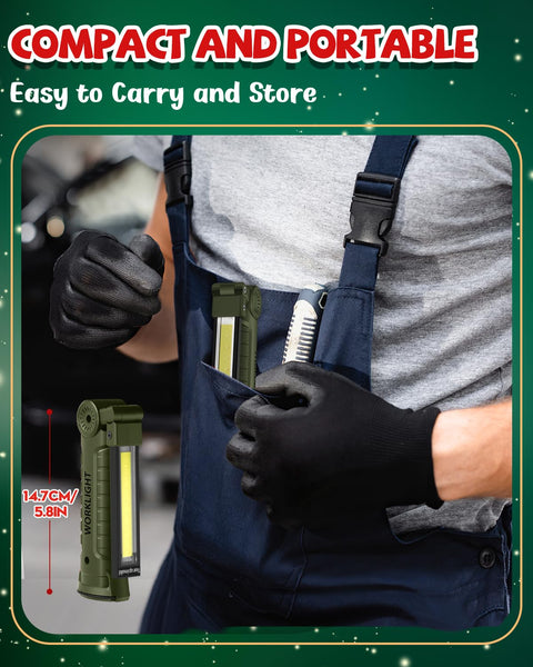 Coquimbo Work Light Christmas Stocking Fillers Gifts for Men Him, LED Torch Rechargeable Inspection Lamp Mechanic Emergency BBQ Light 360° Rotate with Magnetic Base and Hook (2 Pack, Black)