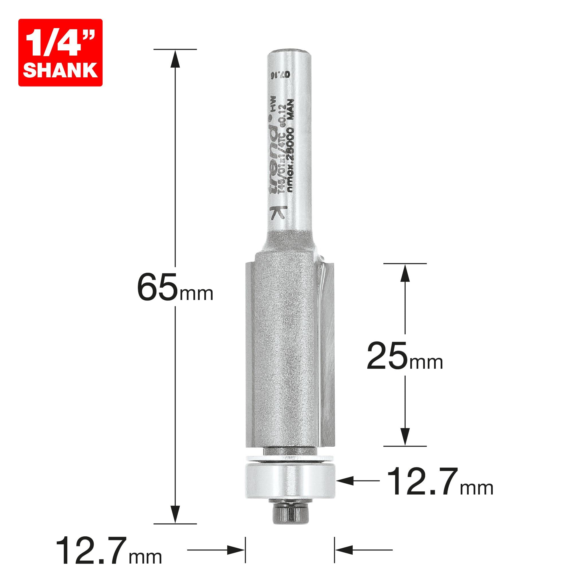 Trend Professional Guided Trimmer, 1/2 Inch Shank, 12.7mm Cut Diameter, 50mm Cut Length, Tungsten Carbide Tipped, 46/23X1/2TC