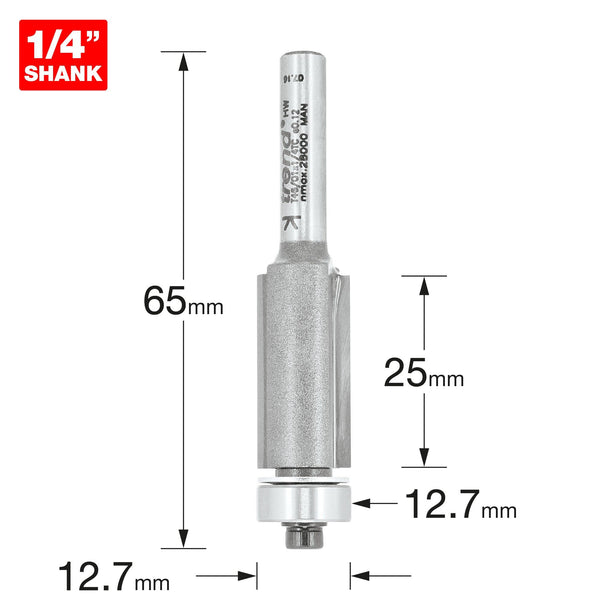 Trend Professional Guided Trimmer, 1/2 Inch Shank, 12.7mm Cut Diameter, 50mm Cut Length, Tungsten Carbide Tipped, 46/23X1/2TC