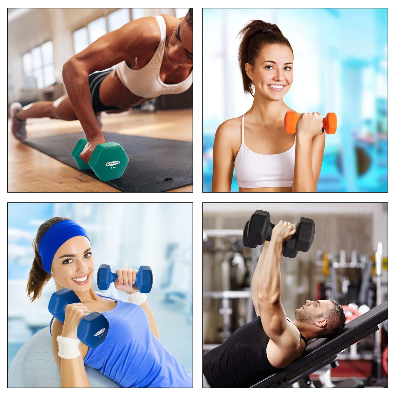 ACTIVE FOREVER Dumbbells 2?8kg, Set of 2, Hex Dumbbells Pair, Neoprene Waterproof Non-slip Dumbells Set (Grey)