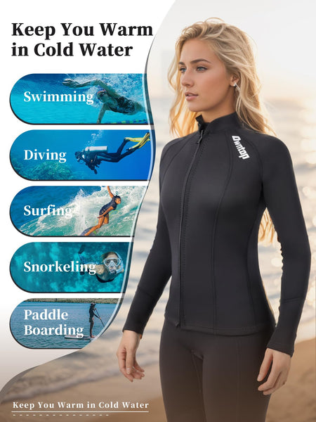Owntop 2mm Neoprene Wetsuits Jacket for Men/Women, Long Sleeve Front Zipper, Purple, Unisex-Adults, Surfing, Scuba Diving, Paddling, Swimming