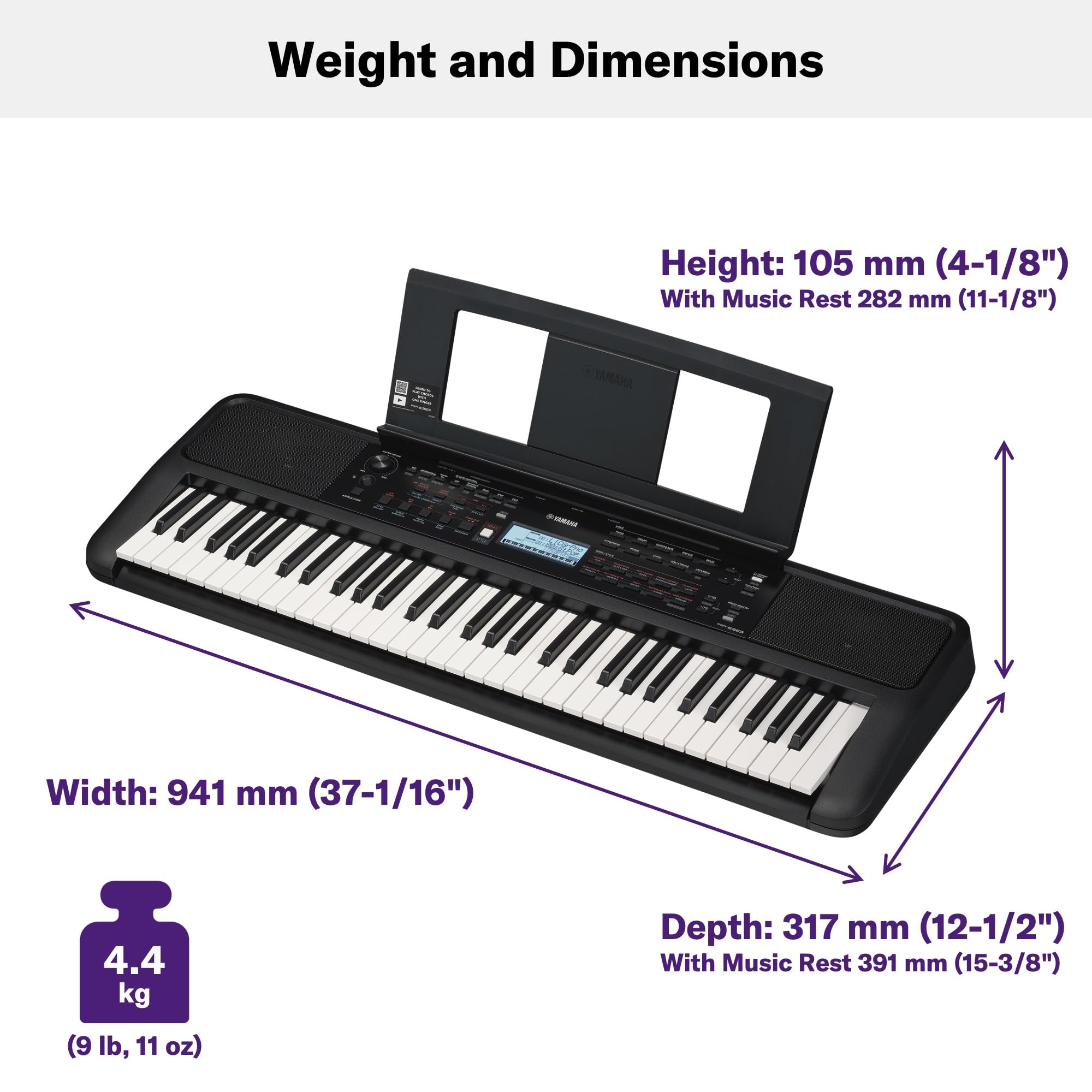 Yamaha PSR-E383 Portable Keyboard for Beginners, 650 Authentic Instrument Voices and Touch-Sensitive Keys with 48-Note Polyphony, Includes 2 Online Lessons with Yamaha Music School Teacher