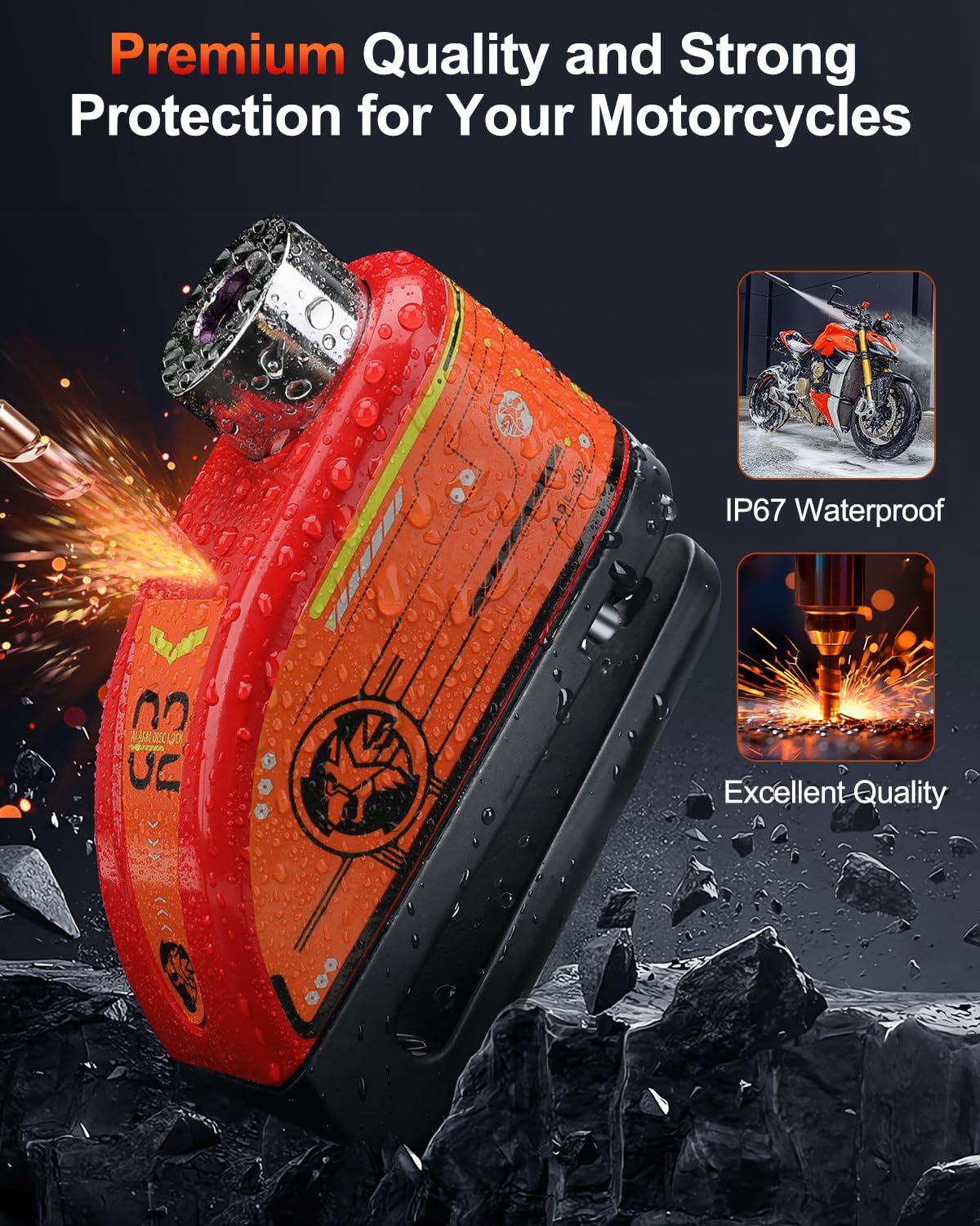 ZEXMTE Motorbike Disc Lock with Alarm, Rechargeable 120dB Anti-Theft Alarm with 5.9 FT Reminder Cable, Heavy-duty Motorcycles Locks Waterproof Disc Lock for Motorcycle, Bike, Scooter, E-Bike