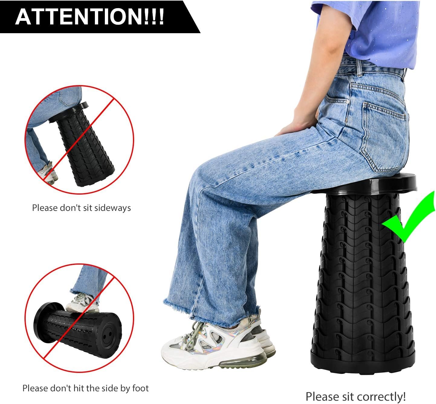 LUXJET Portable Folding Stool Lightweight Yet More Sturdy with Load Capacity 180KG, Retractable Plastic Foldable Collapsible Stool for Camping Fishing Hiking BBQ Outdoors Indoors Kitchen