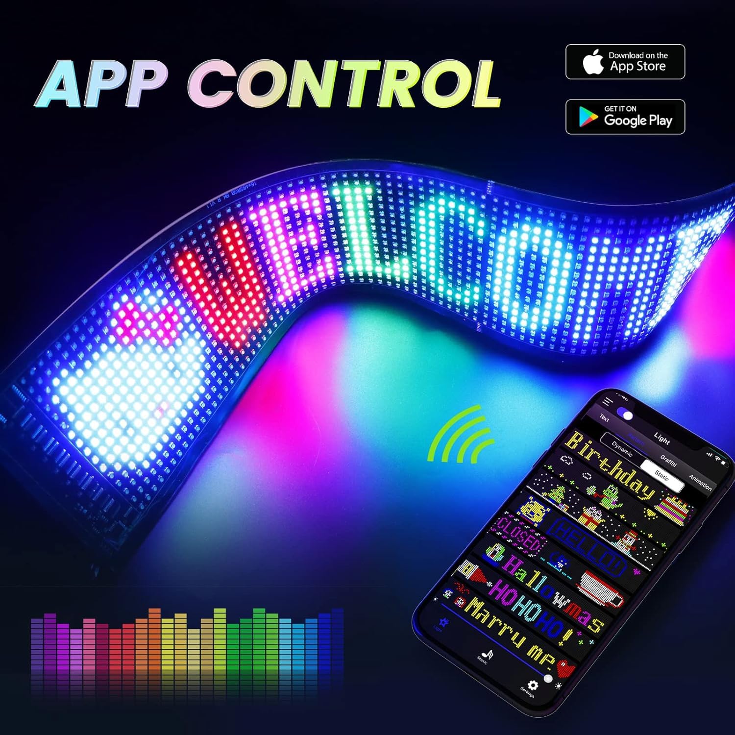 Qnoavve Bluetooth App Control LED Sign, 14.6"x3.6" Devil Eyes Car Lights, Flexible USB 5V LED Car Sign, Programmable Customizable Display Panel, Scrolling Message Board for Store Bar Hotel Party
