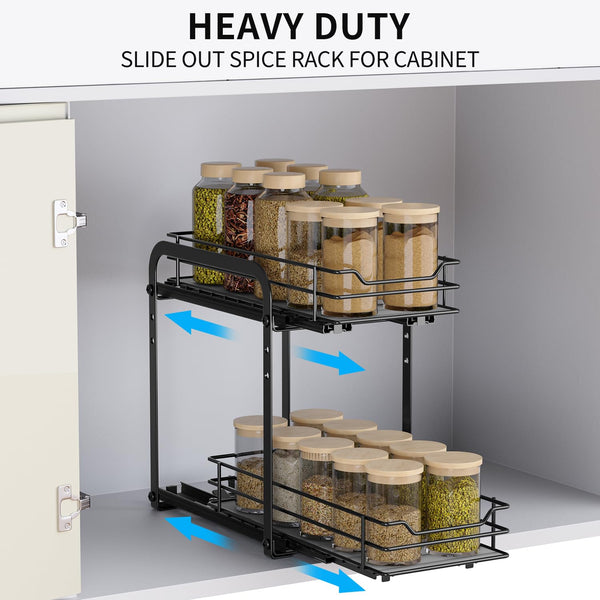 AIRUJIA Spice Rack Cupboard Organizer, Pull Out Cabinet Organizer Spice Racks, 2-Tier Spice Rack Height Adjustable, Spice Rack for Inside Cupboard,