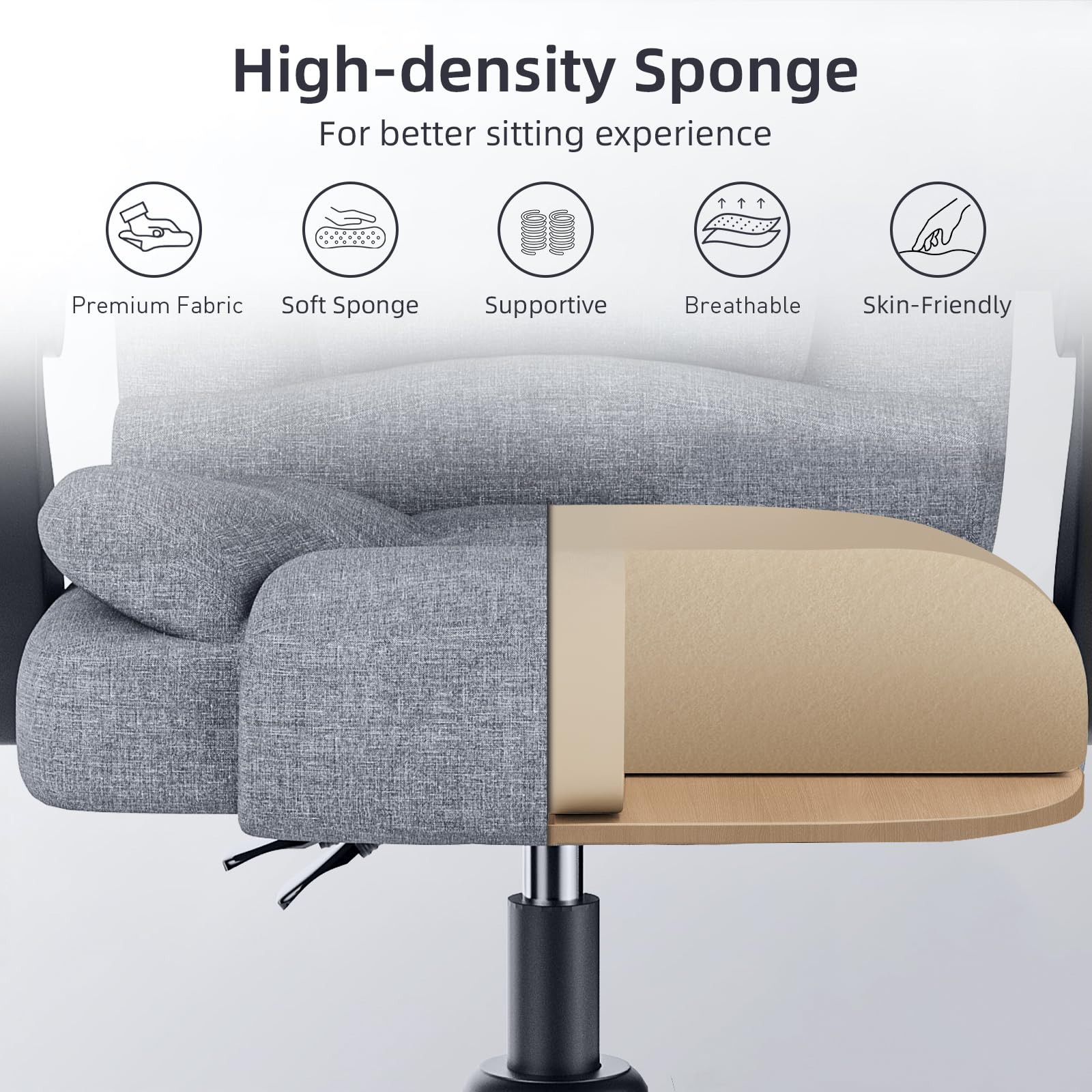 naspaluro Executive Office Chair High Back Desk Chair Ergonomic Recliner Computer Chair Gaming Chair with Tilt Function Heavy Duty for Home Office Working (Grey Fabric)