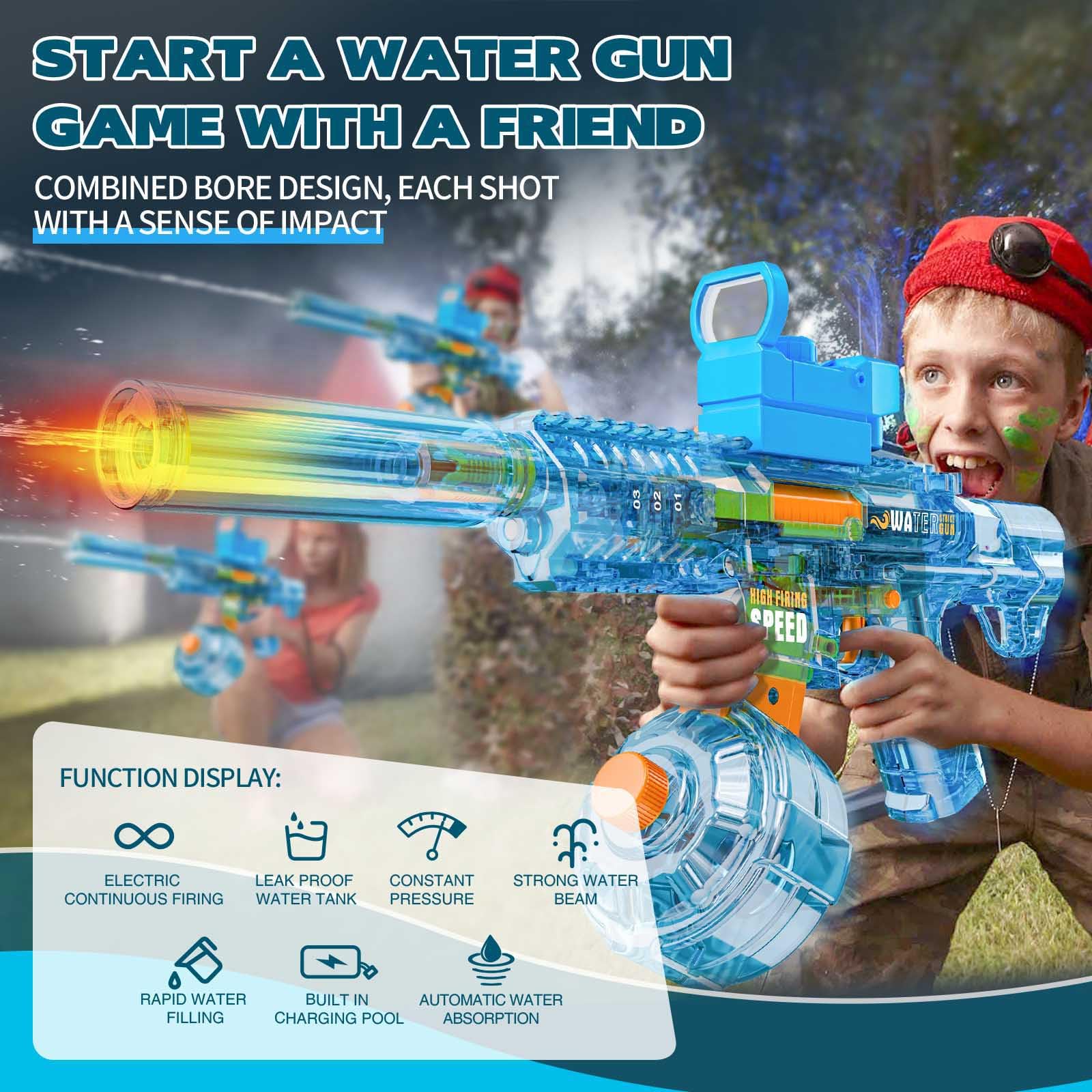 Electric Water Gun, Ultra-Long Range One-Touch Automatic Water Gun, Large Capacity Ultra-Long Standby, Suitable For Children Adults Summer Pool Party Beach Outdoor Use.