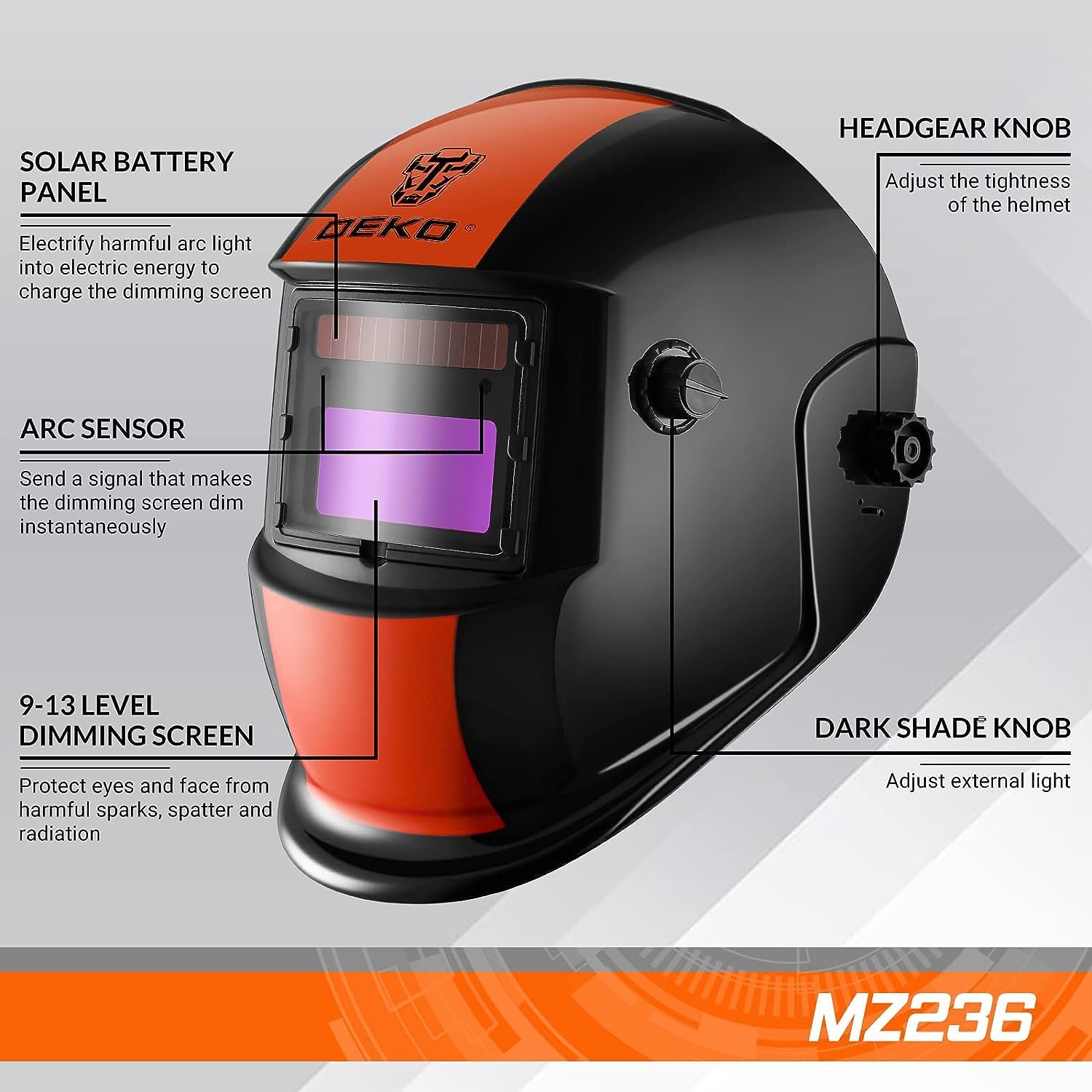 DEKO Welding Helmet Auto Darkening: True Color Solar Powered Auto Darkening Welding Helmets Welder Mask Hood (Skull Design)