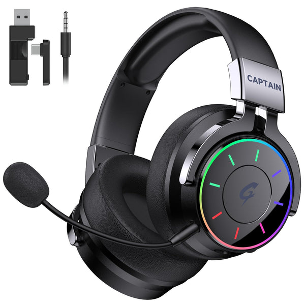 KAPEYDESI 2.4GHz Wireless Gaming Headset for PC/PS5/4/Mac/Switch - RGB Light, 60H Battery, 7.1 Surround Sound, Bluetooth 5.4 Gaming Headphone with Mic, Foldable and Ultra-Light
