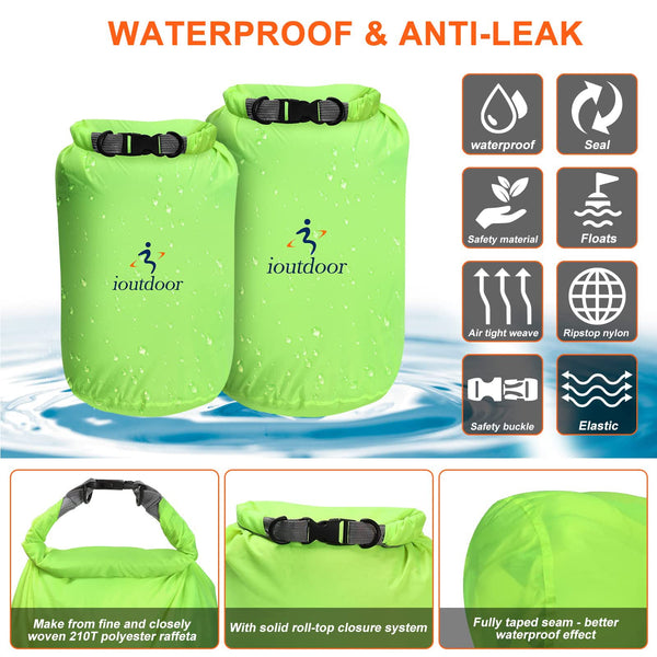 ioutdoor Dry Bag Set 2L + 5L + 10L + 20L+ 40L+ 70L Waterproof Small Lightweight Dry Bags for Paddle Board Kayaking Swimming Fishing Camping Hiking
