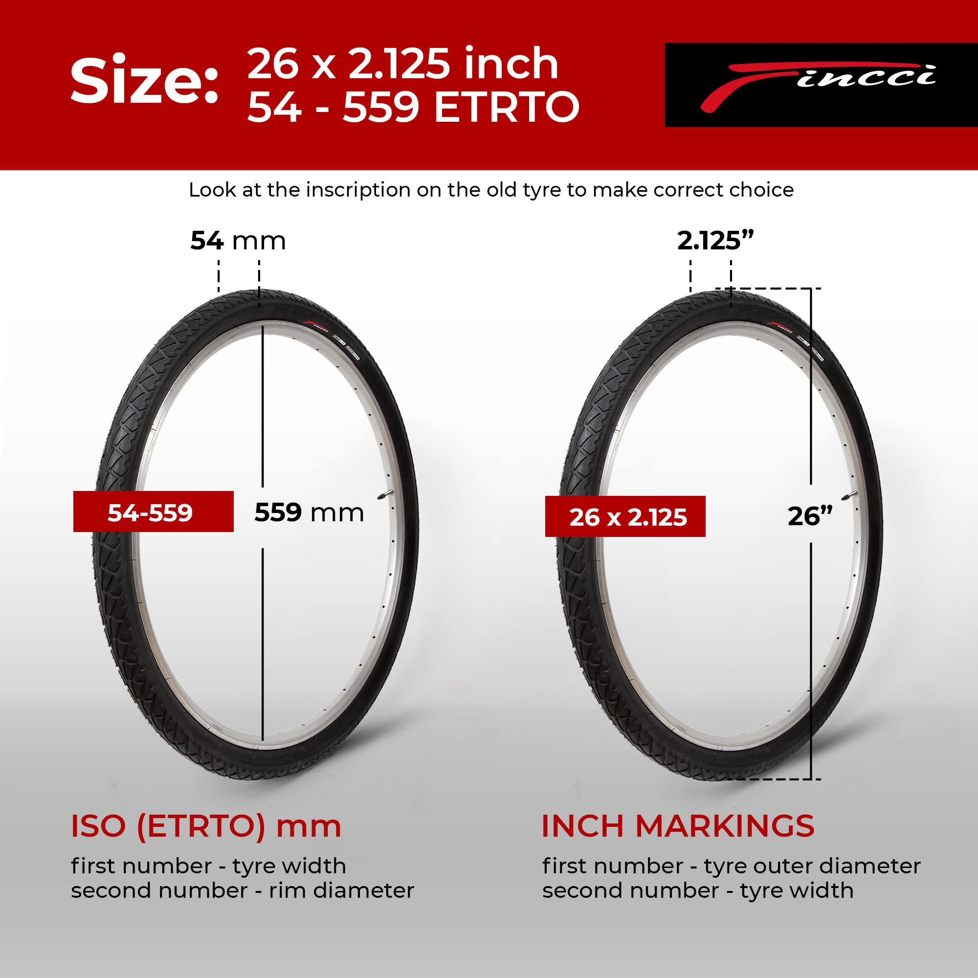 Fincci Set Slick Bike Tyres 26 x 2.126 with 2x Inner Tube Presta - Pair Foldable Bicycle Tyres 54-559 Tyre for Cycle, Road,Mountain, MTB Bicycle -