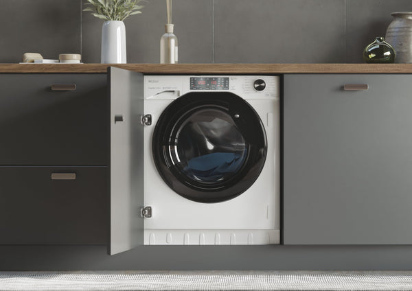 Haier HWQ90B416FWB-UK 9kg Integrated Washing Machine, A Rated, White & Black