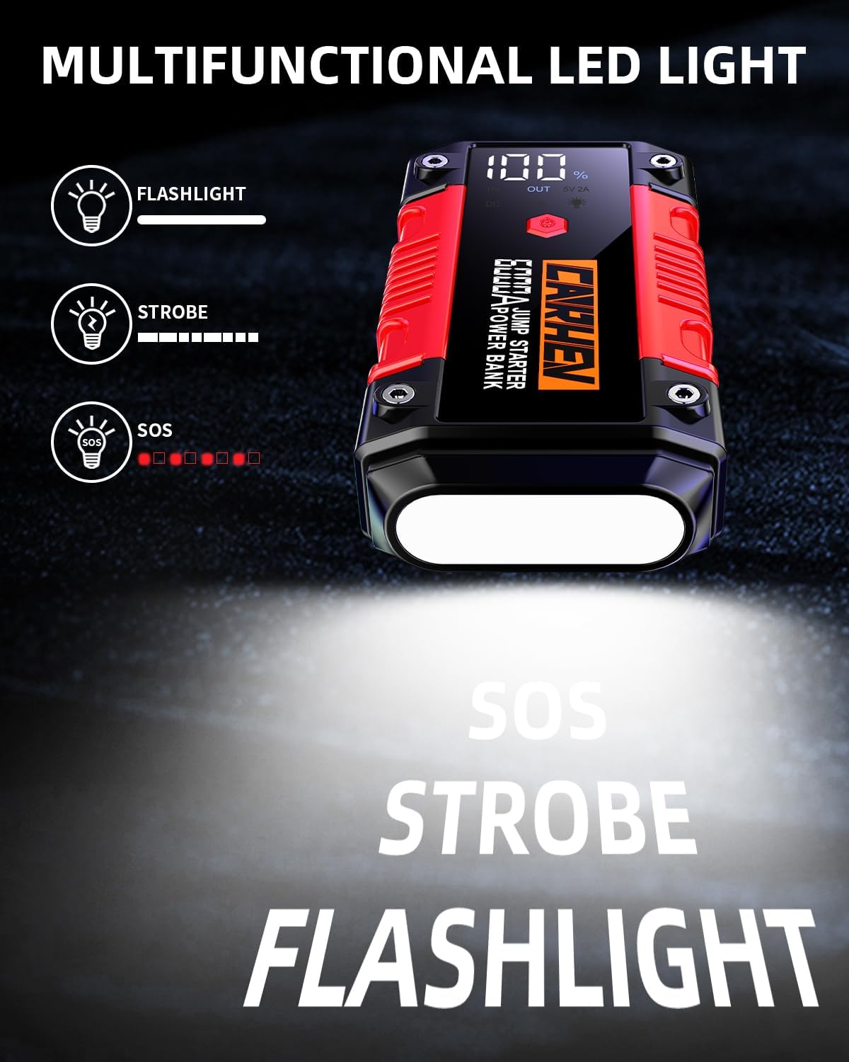 CARHEV 6000A Jump Starter Power Pack, Car Battery Booster Jump Starter (up to 10.0L Gas or 10.0L Diesel Engine), 12V Car Starter Power Bank with USB QC 3.0, Jump Pack With DC Output