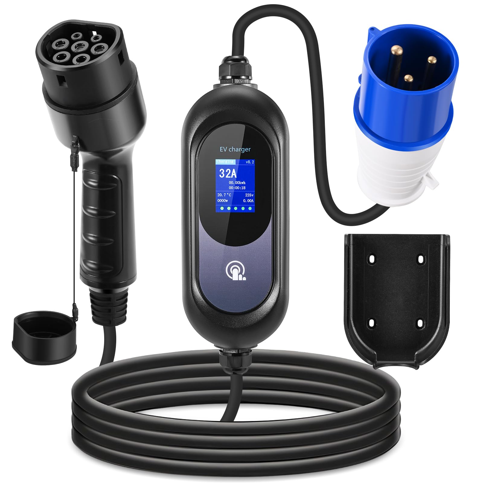 EVJUICION EV Charger Cable Type 2 to 3 Pin Plug 8M, 3.1kW 6-13A 3 Pin EV Charging Cable, Portable Electric Car Charger for up to 12H Delayed Start Charging with 2.4″ LED Screen, IP67 for EVs & PHEV