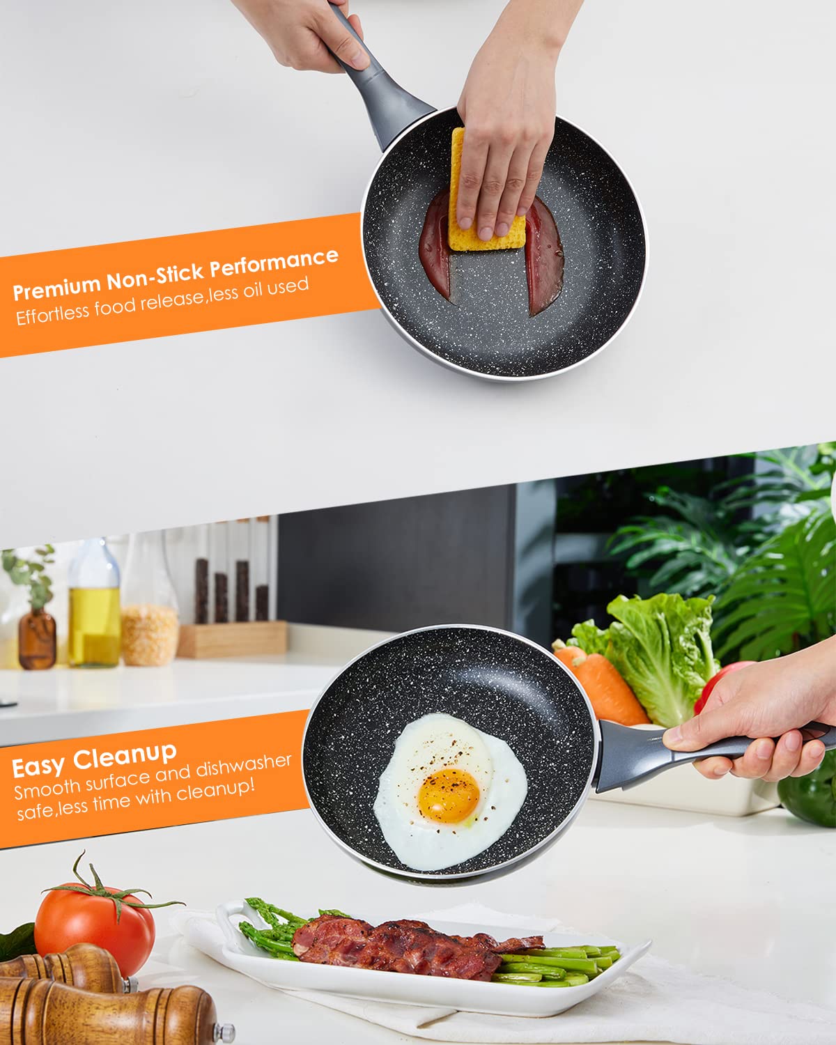 Induction Hob Pan Set, Pots and Pans Set Nonstick 10 Piece, Non Stick Cookware Saucepan Sets with Lids, Stay-Cool Bakelite Handle, Cooking Saucepans,