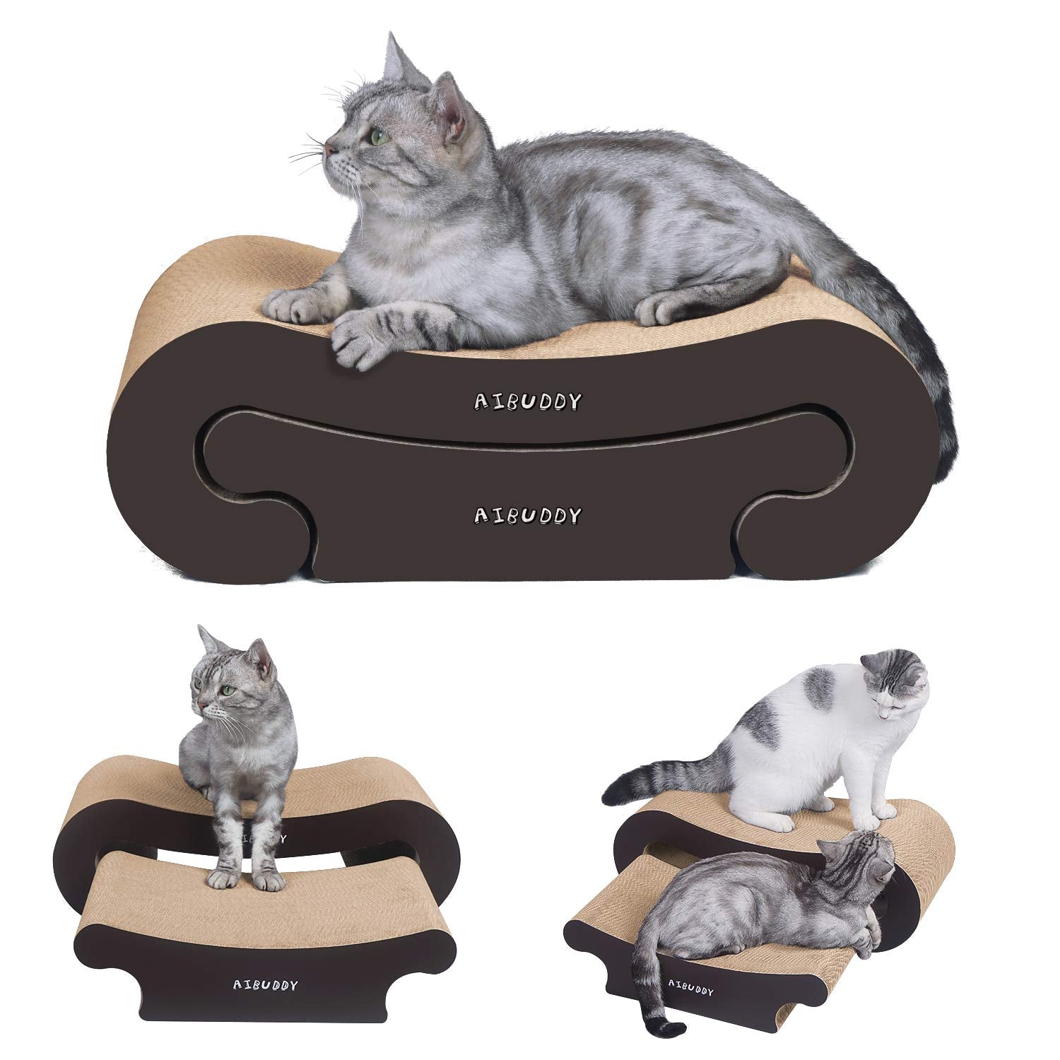 Aibuddy Cat Scratcher, 2 in 1 Cat Scratching Pad Post Bed Lounge with Catnip, Durable Cardboard & Construction (55 x 22 x 19 cm ?44 x 22 x 13.5cm)