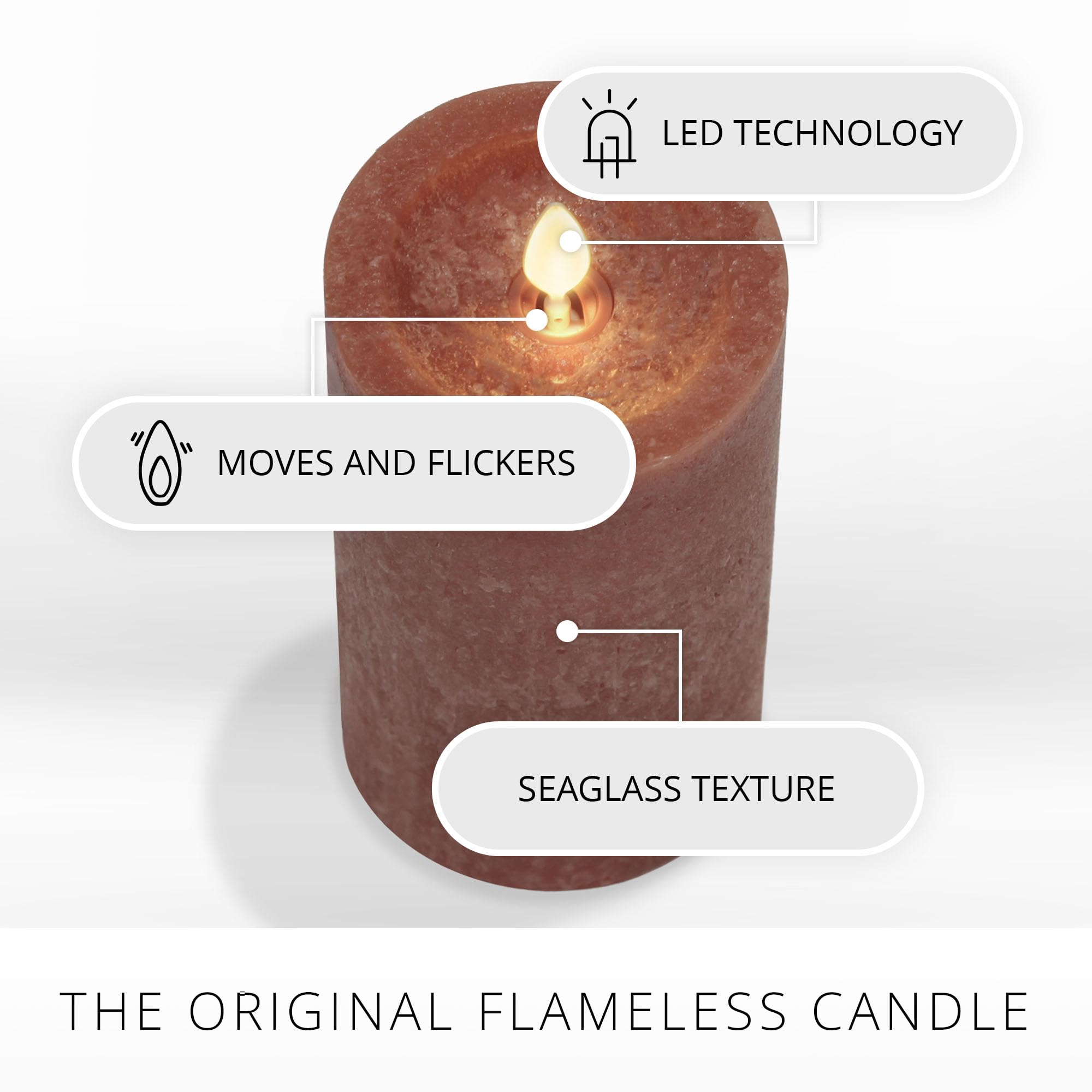 Luminara Adobe Seaglass Flameless Candle Moving Flame LED Pillar, Unscented, Real Wax with Recessed Edge, Battery Operated (3" x 6.5")