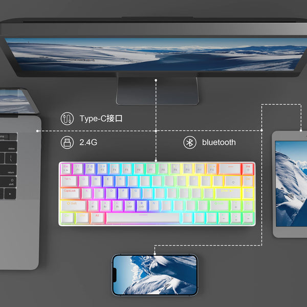 MageGee Portable 60% Gaming Mechanical Keyboard, Minimalist MK-Box Ice Blue Backlit Compact 68 Keys Wired Office Keyboard with Red Switch for Windows Laptop PC Mac Convenient(Gray & White)