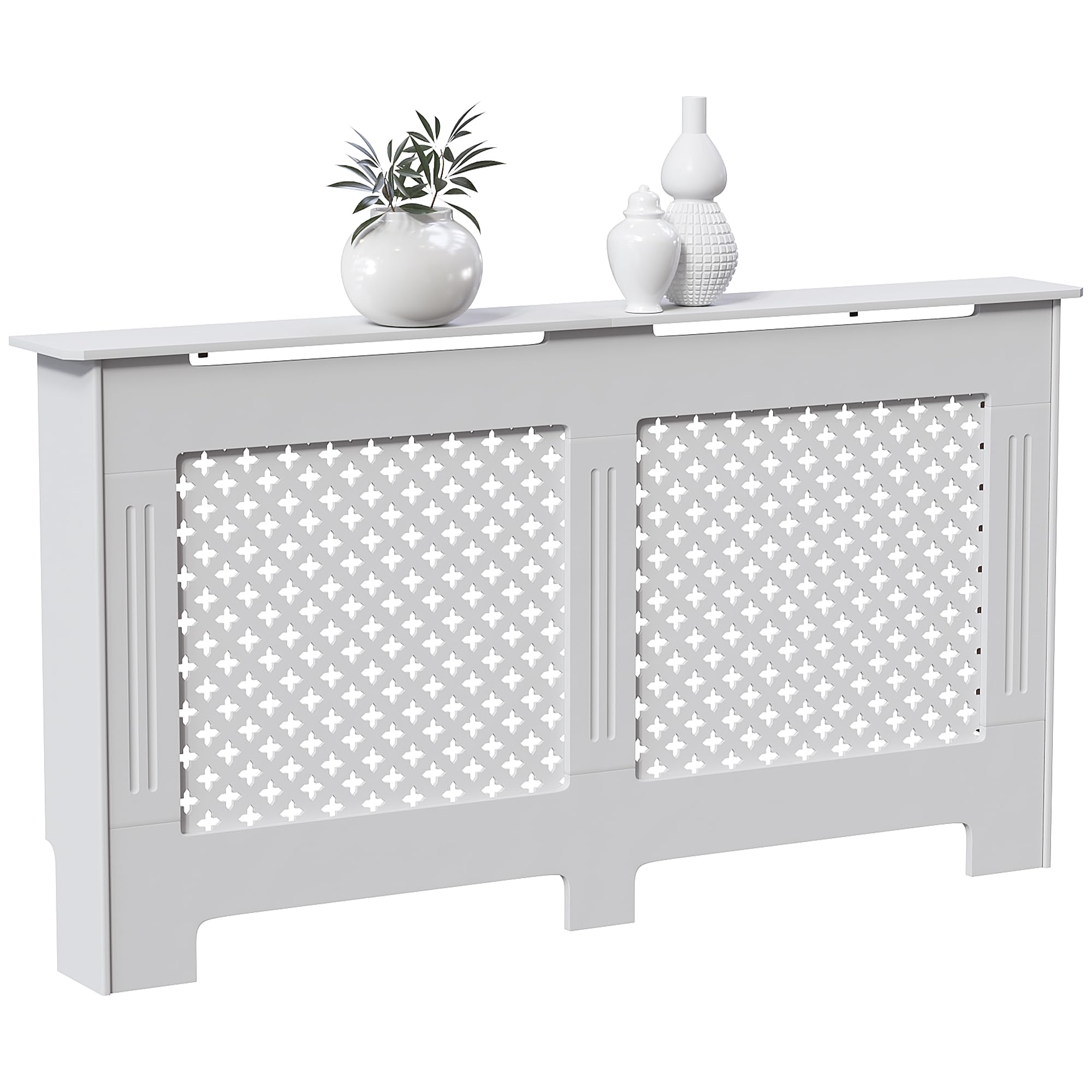 Vida Designs Oxford Radiator Cover – Traditional Cross Pattern, Olive Grey, MDF, Modern Painted Finish, Heat Efficient, Small, (H 82 x W 78 x D 19 cm)