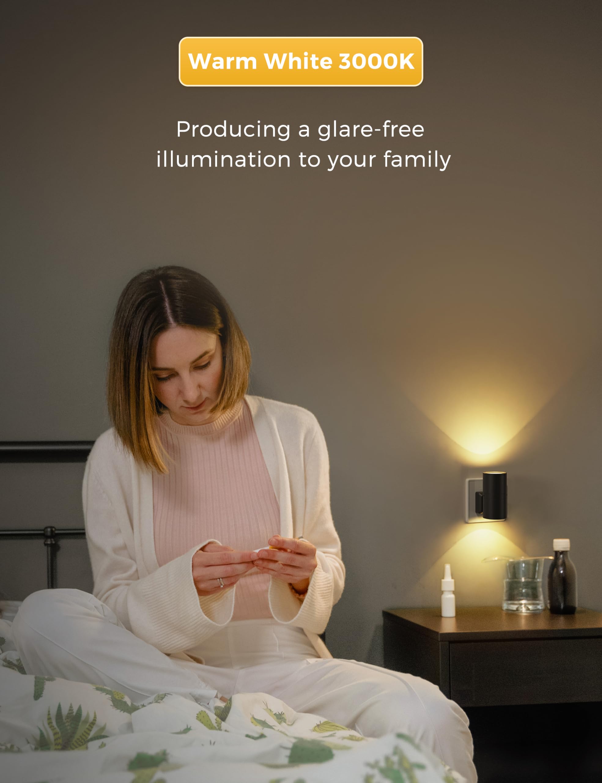 LOHAS-LED Night Light Plug In Wall,1 Pack, Modern Night Light with Dusk to Dawn Sensor, Adjustable Brightness 0-100LM, 3000K Warm White, Dimmable Night Light for Hallway Bathroom Bedroom Stair Toddler