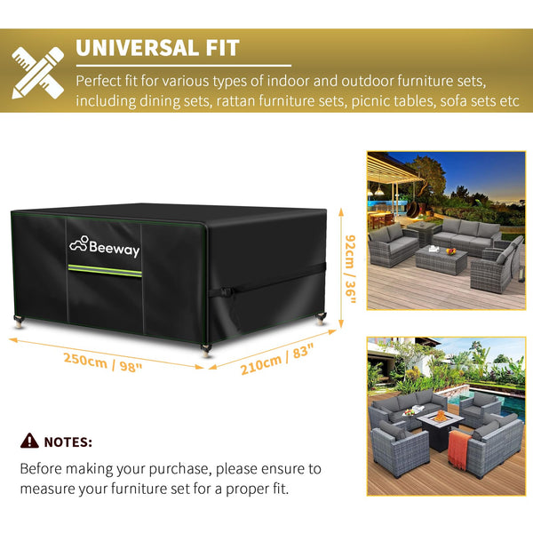 BEEWAY Garden Furniture Cover With Air Vent, Waterproof Patio Rattan Sofa Table Chair Set Cover - 420D Oxford Fabric, Windproof - Rectangular 242 x 182 x 100cm