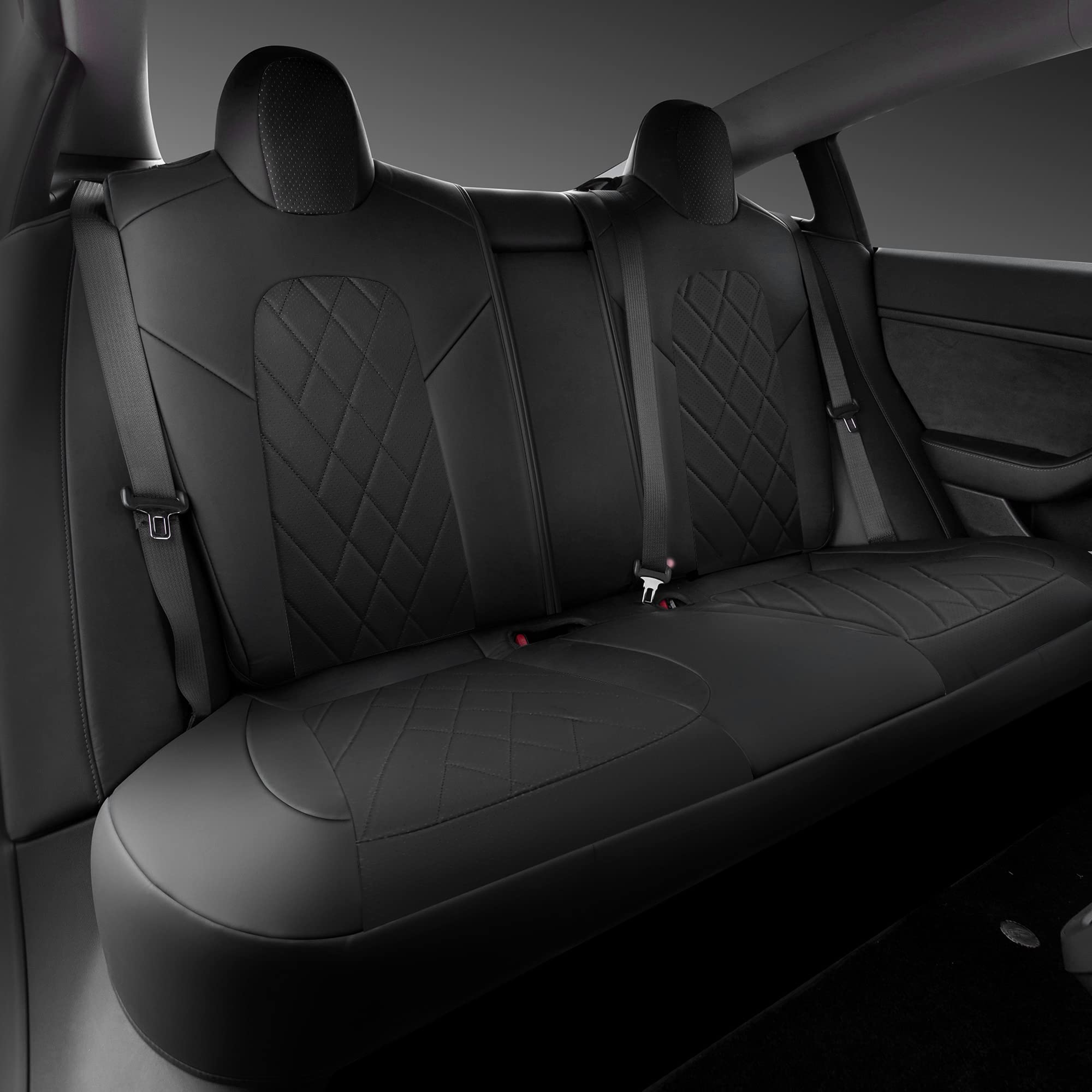 Tapha Faux Leather Seat Cover Set for Tesla Model 3 2017-2022, Breathable and Water-Resistant, Include Seat Covers for Front and Rear Seats (White/Grey)