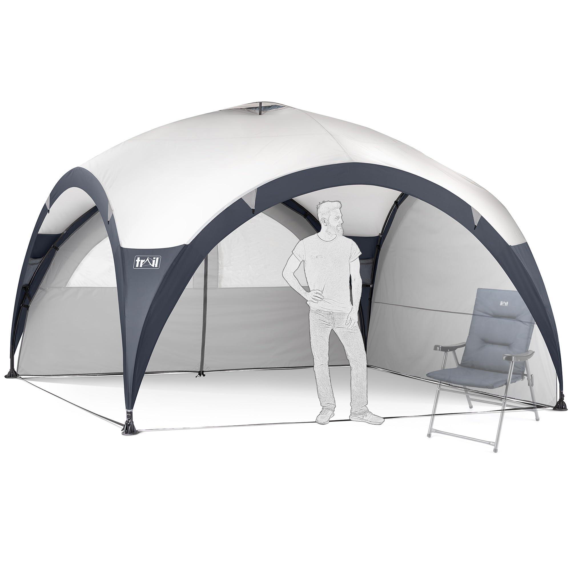 Trail Dome Gazebo with Sides, Portable Steel Pole Shelter, Outdoor Event Camping Garden, 4 Walls, 2 with Doors & Windows, UPF50+ Sun Protection, 4000mm Waterproof, Vent, Bag (3.5m x 3.5m x 2.25m)