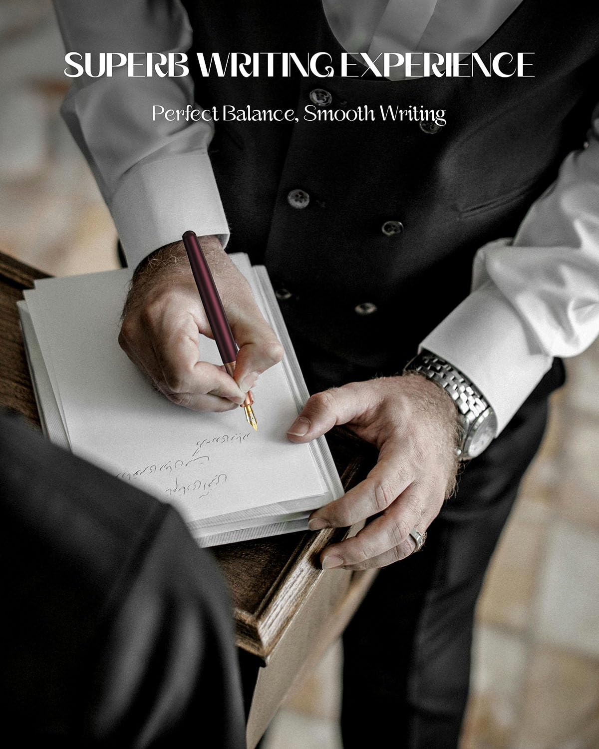 BOCIYER samurai Fountain Pen Set,Hand Polished Medium Titanium Tip,Calligraphy Nib(Bent Nib),Includes 8 Ink Cartridges,Ink Refill Converter*2 And Gift Box,Best Pen Gift Set for Men & Women(Black)