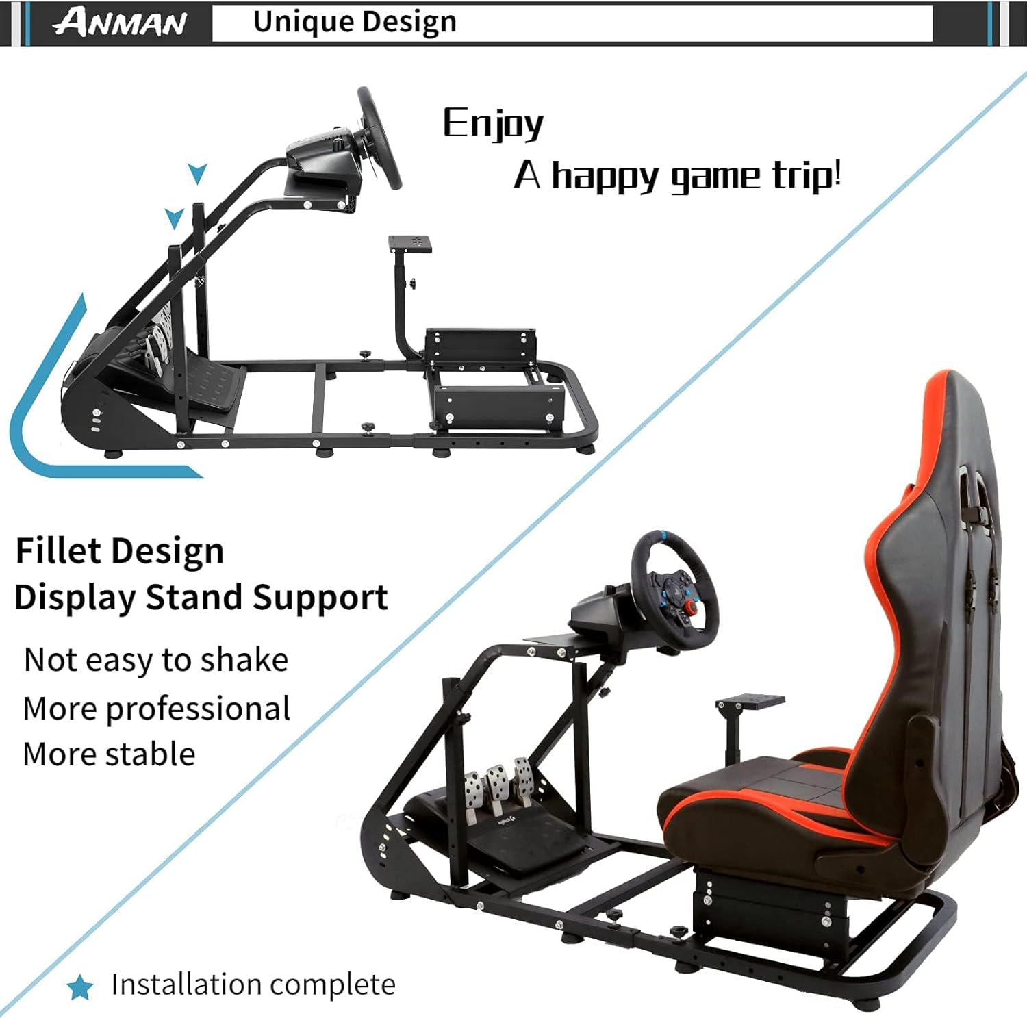 Anman Racing Simulator Cockpit-A37 fit for Logitech G25/27/29/920/923 Thrustmaster T80 T150 T248 Steering Wheel Stand with Seat Gifts for Game Lovers without Wheel Pedal and Handbrake (Red)