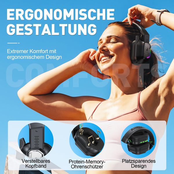 PH4 Wireless Gaming Headset with Microphone, Game/Music Mode, 2.4GHz Bluetooth Gaming Headphones for PS5, PS4, PC, Switch, Low Latency Lossless Sound Foldable Noise Cancelling Black