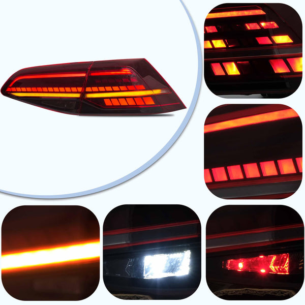 VLAND Headlights Compatible with Golf 7 MK7 TDI TSI 2013-2017, Front Lights with Sequential Indicator, Red Line Headlamps