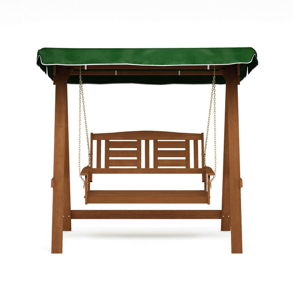 Furinno Tioman Hardwood Hanging Porch Swing with Stand in Teak Oil, Natural