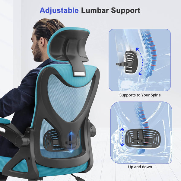 Office Chair - Ergonomic Desk Chair with Lumbar Support Headrest Adjustable, Padded Flip-up Armrests Comfy Seat Cushion High Back Executive Manager Chair For Home Office