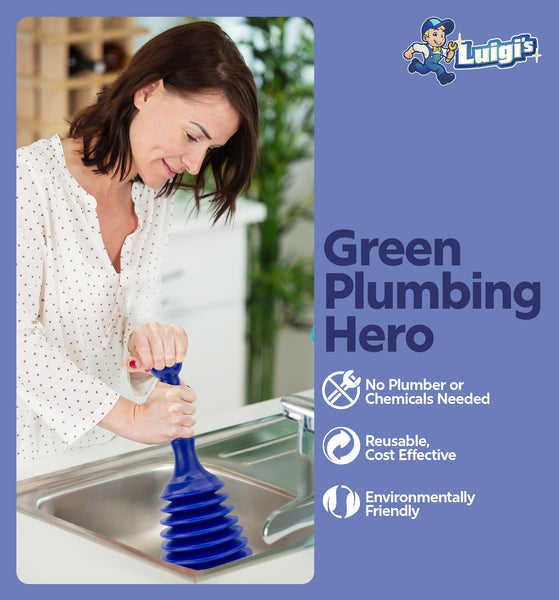 Luigi's Sink Plunger - Drain Plunger Sink Unblocker - Plungers for Unblocking - Drain Plungers for Bathroom Kitchen Bath Shower - Unblock Pump with Accordion Bellows