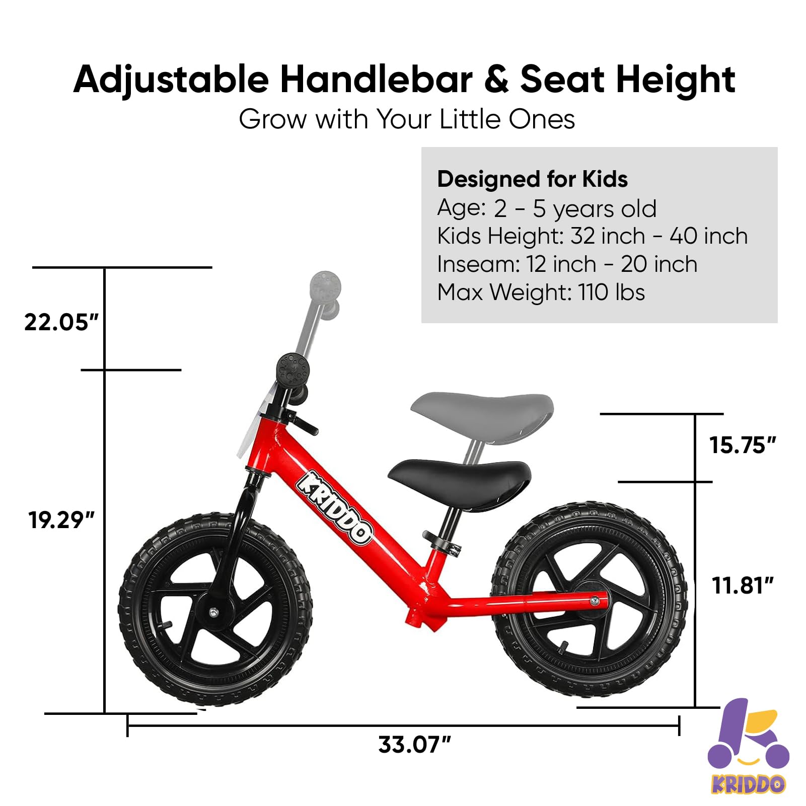 KRIDDO Toddler Balance Bike 2 Year Old, Age 18 Months to 5 Years Old, 12 Inch Push Bicycle with Customize Plate (3 Sets of Stickers Included), Gift Bike for 2-3 Boys Girls, Blue