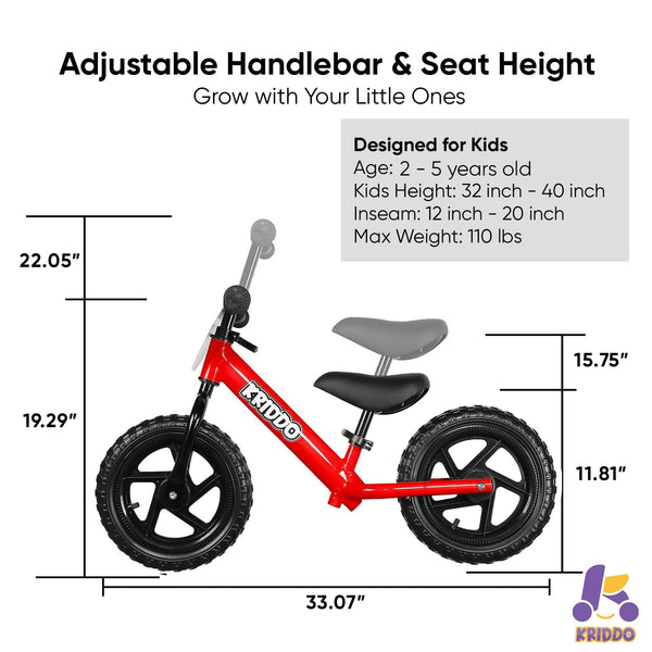 KRIDDO Toddler Balance Bike 2 Year Old, Age 18 Months to 5 Years Old, 12 Inch Push Bicycle with Customize Plate (3 Sets of Stickers Included), Gift Bike for 2-3 Boys Girls, Blue