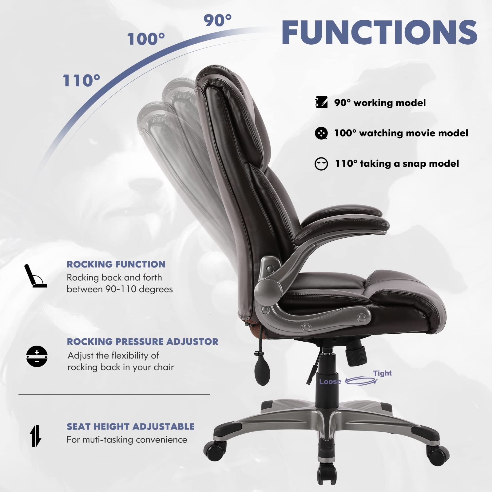 COLAMY Executive Office Chair with Footrest - Ergonomic High Back Design, Thick Bonded Leather Computer Chair with Removable Lumbar Pillow, Recliner Desk chair for Home Office Work Comfort (Black)