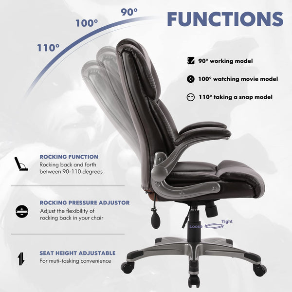 COLAMY Executive Office Chair with Footrest - Ergonomic High Back Design, Thick Bonded Leather Computer Chair with Removable Lumbar Pillow, Recliner Desk chair for Home Office Work Comfort (Black)