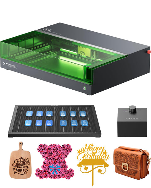 xTool S1 20W Engraving Machine with Riser Base & Honeycomb Working Sheet & Air Assit & RA2 Pro, Auto Focus, Enclosed Engraver and Cutter for Wood and Metal, Class I Safety CNC Machine