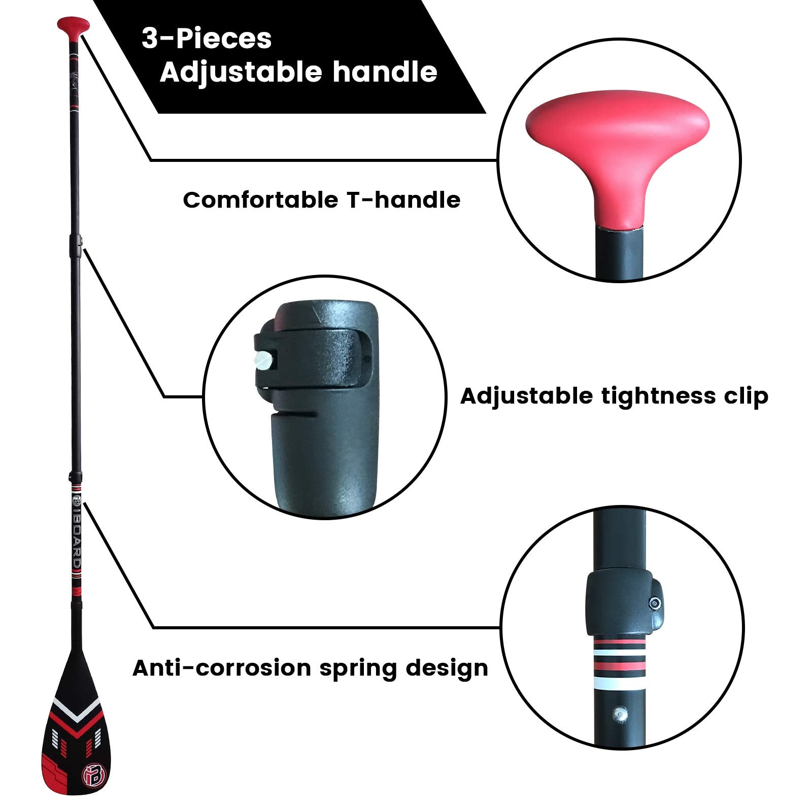 iBOARD Carbon Fiber Paddle SUP/Kayak 3-Piece Adjustable Stand Up Paddle Carbon Shaft+Carbon Paddle Blade